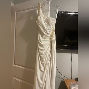 Ivory prom dress | low back/backless one shoulder dress